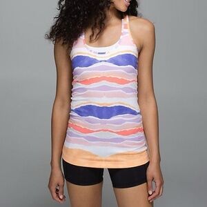Women’s LULULEMON Cool Racerback Beacher Stripe White Iris Flower Tank size‎ 4